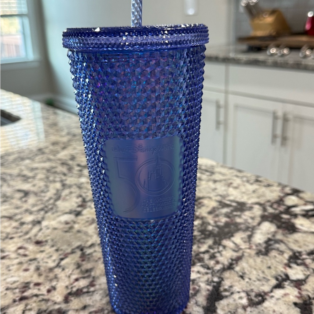 Blue Textured Tumbler with Straw